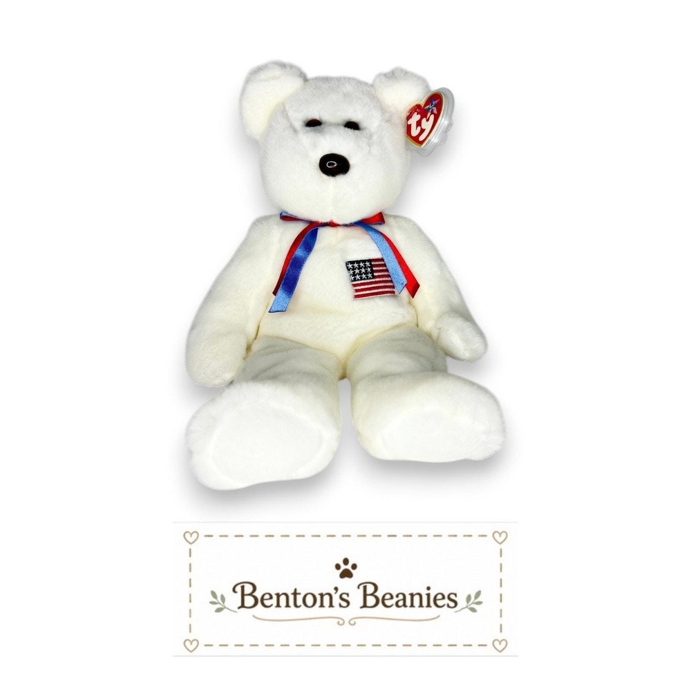 Libearty the Bear TY Beanie Buddies | Mint Heart & Tush Tag
